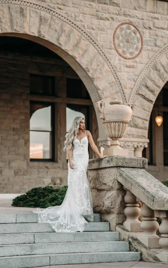 Stella York 7591 #10 (IVAL-PL) Ivory Lace & Tulle over Almond Gown w Porcelain Tulle Plunge thumbnail