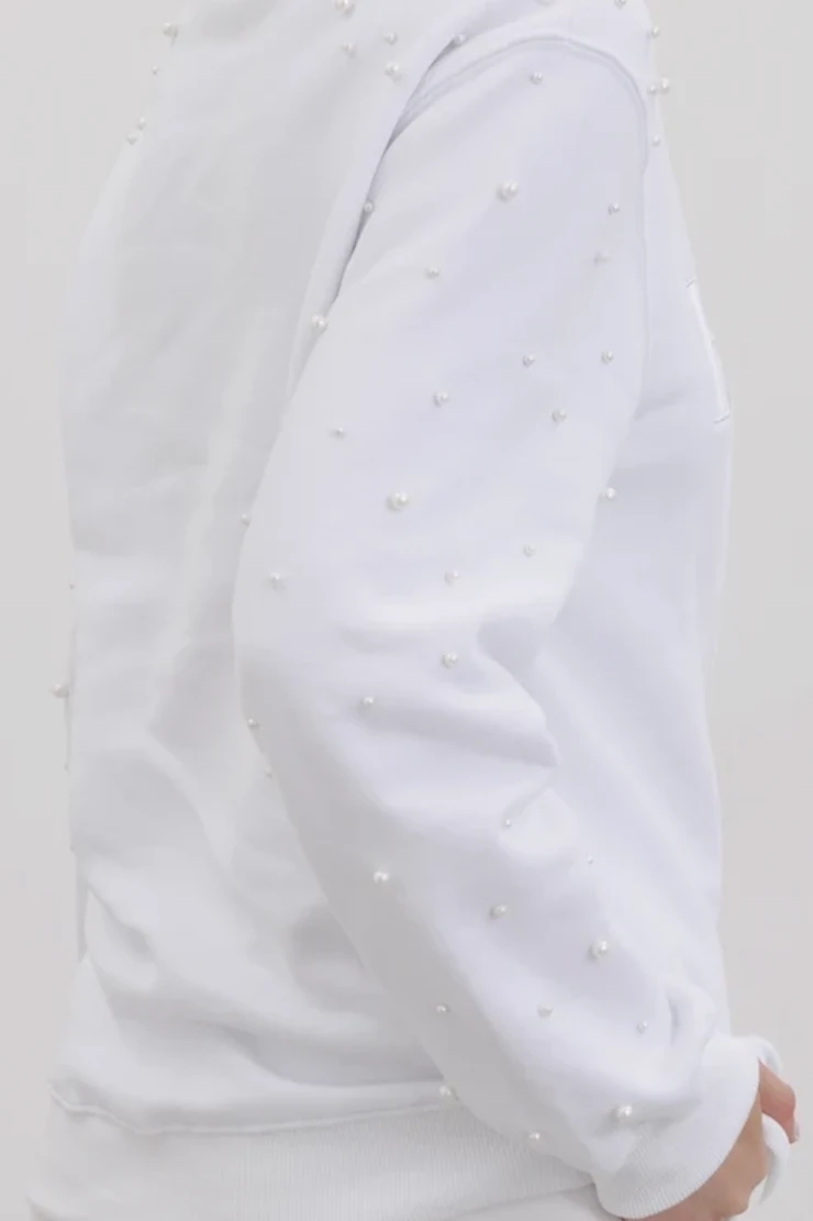 Heirloom Bridal Company Pearl Sleeve BRIDE Embroidered Sweatshirt #1 picture