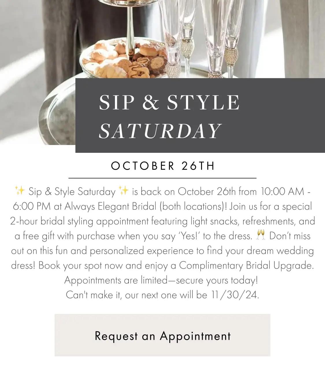 Sip & Style Saturday at Always Elegant Bridal, Yuba